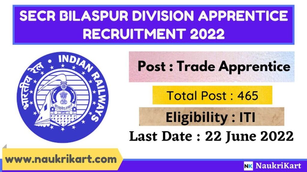 SECR Bilaspur Division Apprentice Recruitment 2022 : Apply for 465 Vacancy